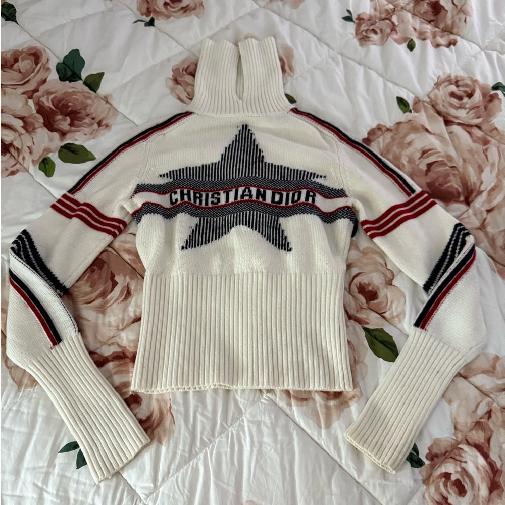 Dior White and Black Turtleneck Sweater